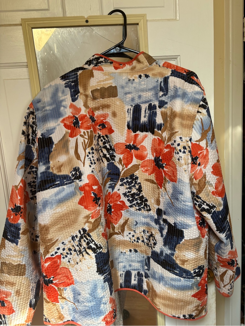 Alfred Dunner Coral Blue Brown Floral Bomber Jacket